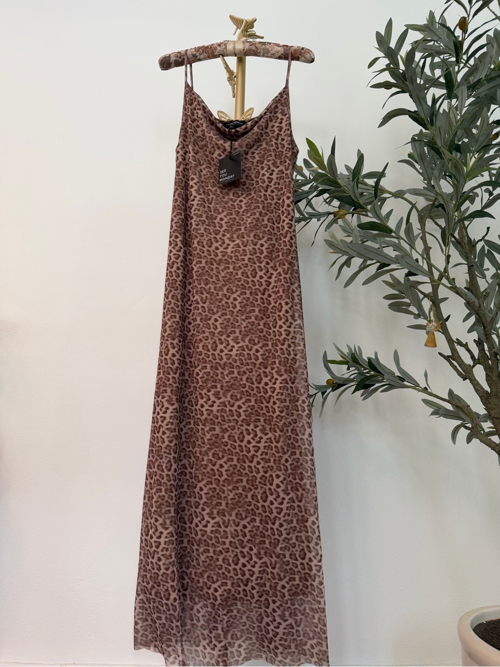 See You Monday Brown Leopard Print Maxi Slip Dress